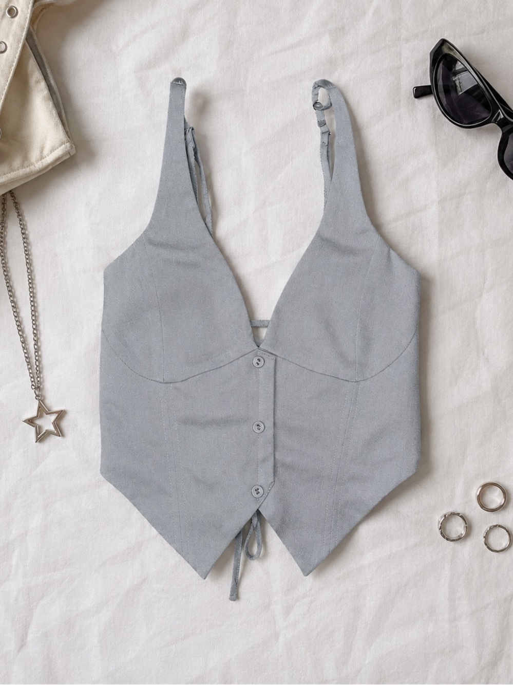 sage green vest style crop top